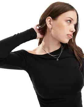 Cotton:On Черный хлопковый топ с открытыми плечами и длинными рукавами