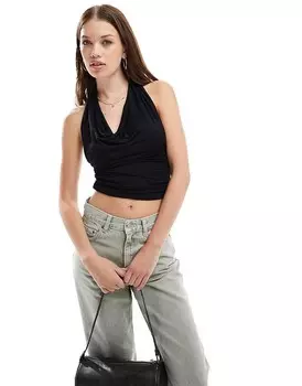 Cotton:On Черный топ с воротником-хомутом из хлопка