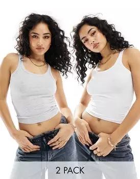 Cotton On – комплект из 2 футболок с вырезом «лодочка» белого и серого цветов Cotton:On