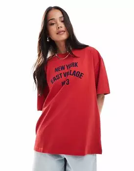 Cotton:On Премиальная свободная футболка с графическим принтом красного цвета