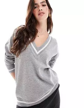 Cotton:On Серый пуловер с v-образным вырезом On Everfine