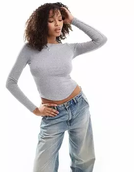 Cotton:On серый топ с длинными рукавами и низкой спинкой On Sasha