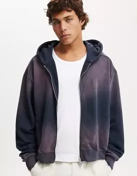 Cotton:On Укороченная толстовка с капюшоном на молнии темно-синего цвета с принтом спрей