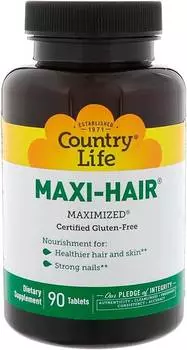 Country Life, Maxi-Hair, добавка для кожи и ногтей, 90 таблеток