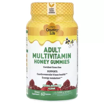 Country Life, Мультивитаминные жевательные мармеладки для взрослых, натуральная малина, 60 жевательных таблеток
