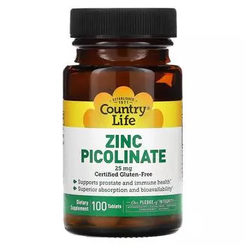 Country Life Пиколинат цинка 25 мг 100 таблеток