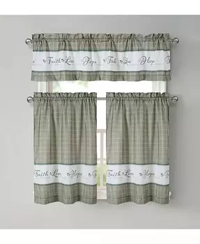Country Living Gingham Check Hope Faith Love 3 шт. Набор штор для кухни в кафе — 58 дюймов Ш x 14 дюймов Д, Серый/Шалфей Kate Aurora, серый