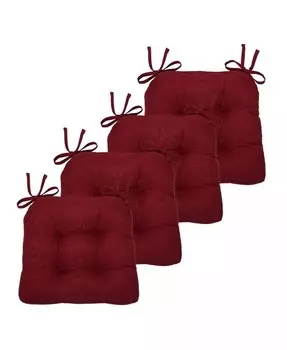 Country Living Плюшевые однотонные двусторонние подушки для стула в деревенском доме с прочными завязками - Лен - 4 предмета Kate Aurora, зеленый