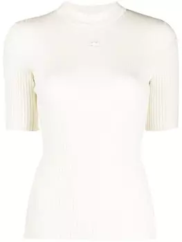 Courrges джемпер в рубчик с логотипом, нейтральный цвет