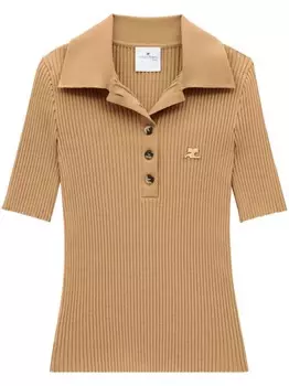 Courrges джемпер в рубчик с вышитым логотипом, нейтральный цвет