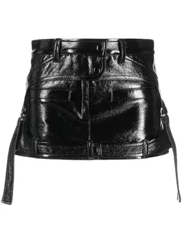 Courrges лакированная мини-юбка с ремешками, черный