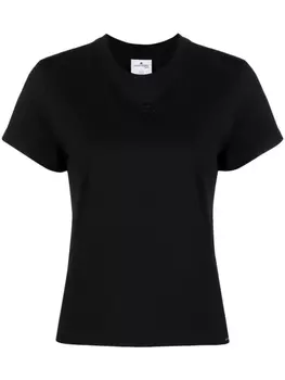 Courrges logo-embroidered cotton T-shirt, черный