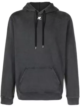 Courrges logo-embroidered stonewashed hoodie, серый