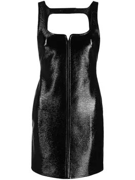 Courrges платье мини из искусственной кожи, черный