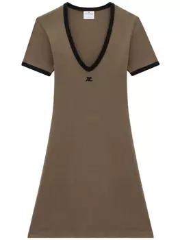 Courrges платье мини с V-образным вырезом, зеленый