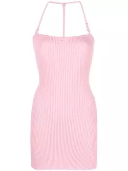 Courrges платье мини с вырезом халтер и вышитым логотипом, розовый