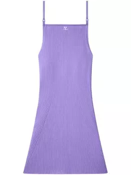 Courrges платье мини в рубчик, фиолетовый