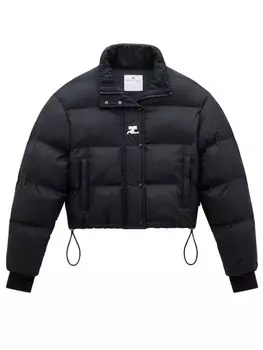 Courrges пуховик с высоким воротником и логотипом, черный