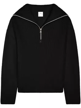 Courrges шерстяной свитер в рубчик с капюшоном, черный