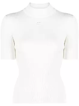 Courrges топ в рубчик с короткими рукавами, белый