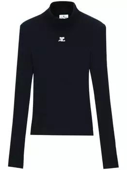 Courrges топ в рубчик с логотипом, синий