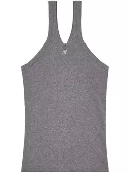 Courrges топ в рубчик с вышитым логотипом, серый