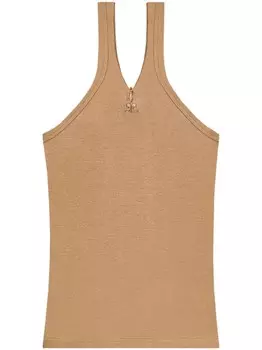 Courrges топ в рубчик с вышитым логотипом, коричневый