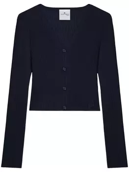 Courrges укороченный кардиган в рубчик, синий