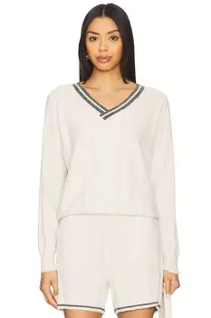 Cozychic светлый пуловер с ажурным узором Barefoot Dreams, sand dune & deep juniper