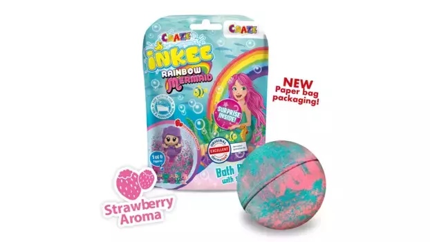 Craze Бомбочка для ванны INKEE Русалка с ароматом клубники с сюрпризом (1 из 6 фигурок на присосках)