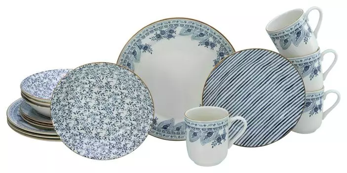 CreaTable, 10000, Euba Blue, комбинированный сервиз, 16 предметов, керамогранит, синий