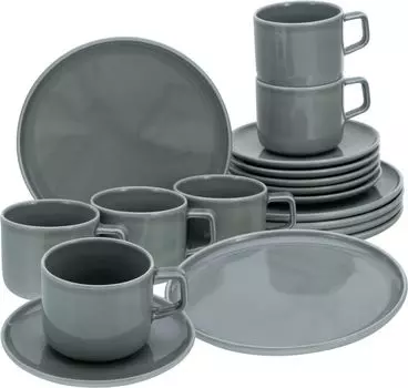 CreaTable, 16734, Chef Collection Grey, кофейный сервиз 18 предметов, фарфор, серый