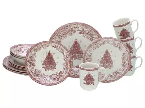 CreaTable, 17048, Рождественская елка красная, комбинированный сервиз, 16 предметов, керамика, красный