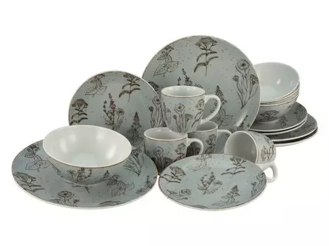 CreaTable, 22507, Камень Vintage Flowers, комбинированный сервиз 16 предметов, фарфор, серый