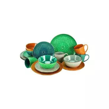 CreaTable 22561 Самарканд комбинированный сервиз на 4 персоны, керамогранит, разноцветный (1 комплект, 16 шт.) Creatable Porzellanhaus, зеленый