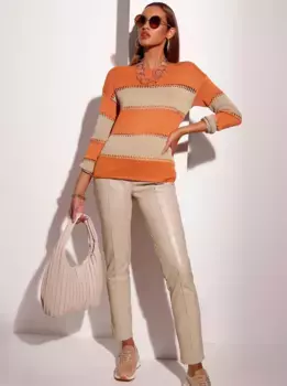 Creation L свитер с круглым вырезом "Пуловер", цвет Beige-Mandarine-Gestreift