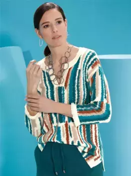 Creation L Свитер с рукавами 3/4 "Пуловер", цвет Petrol-Champagner-Gestreift