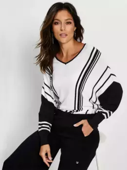 Creation L свитер с воротником стойкой "Пуловер", цвет Wei-Schwarz-Gestreift