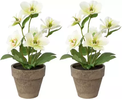 Creativ deco Зимние искусственные растения "Рождественские украшения", набор из 2 шт., включая кашпо 28 см, белый