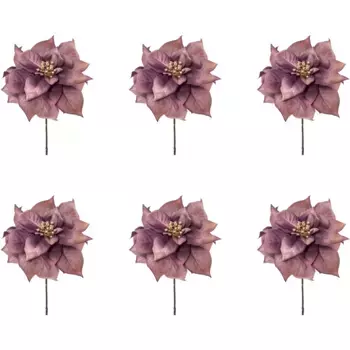 Creativ green Зимние искусственные растения «Рождественские украшения» с чашечкой золотистого цвета, набор из 6 шт, фиолетовый