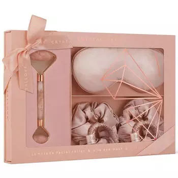 Crystallove Crystal Collection СПА-набор для дома: валик из розового кварца, 1 шт + шелковая повязка на голову, 1 шт + 4 шелковые резинки, 1 шт.