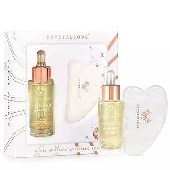 Crystallove Crystalized Набор Clear Quartz: сыворотка для лица со стразами, 30 мл + массажная пластина гуаша, 1 шт.
