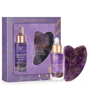 CRYSTALLOVE Набор кристаллизованный Amethyst - сыворотка для лица с аметистом и массажной пластиной гуаша Crysallove