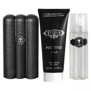 Подарочный набор для мужчин Des Cuba Prestige Black Fragrance: туалетная вода-спрей, 90 мл + лосьон после бритья, 100 мл + гель для душа, 200 мл