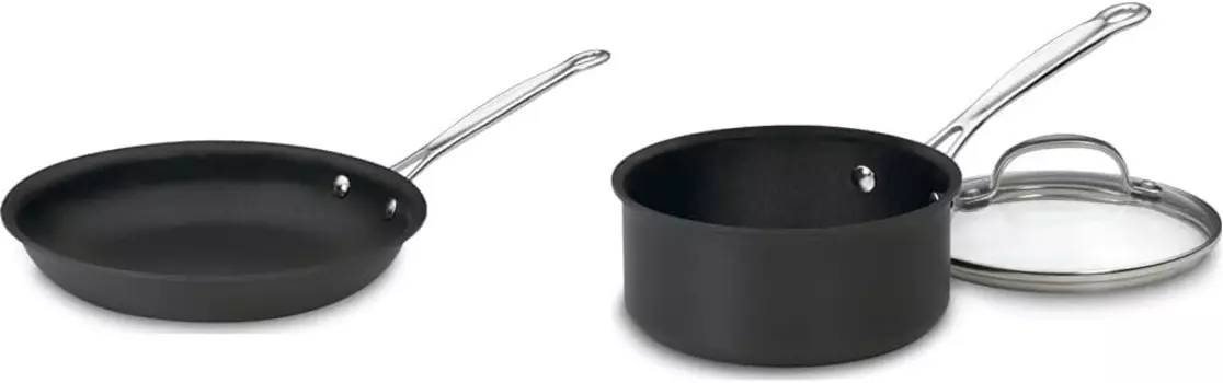 Cuisinart 622-24 Классическая открытая сковорода Chef's Classic с антипригарным покрытием и твердым анодированным покрытием диаметром 10 дюймов и кастрюля Chef's Classic с твердым анодированным покрытием и антипригарным покрытием емкостью 1