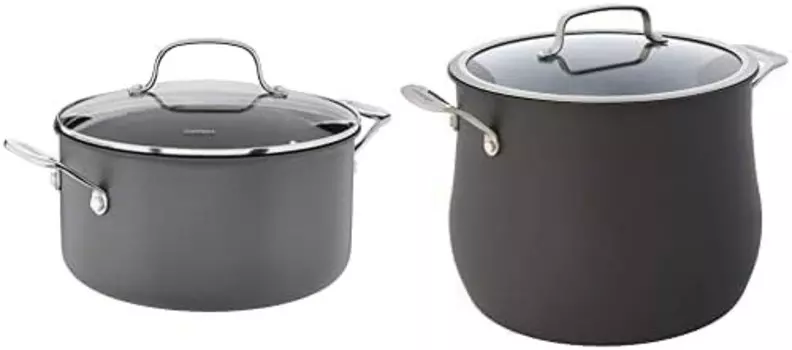 Cuisinart 6466-26 Жесткая анодированная посуда контурной формы из нержавеющей стали на 12 литров, кастрюля с крышкой и 644-24 Chef's Classic, 6 литровая кастрюля с антипригарным покрытием, жесткая анодированная кастрюля с крышкой
