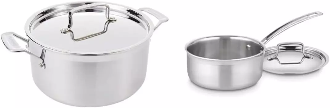 Cuisinart Multi Clad Pro Кастрюля из нержавеющей стали на 6 литров с крышкой и Multi Clad Pro Кастрюля из нержавеющей стали на 1-1/2 литра с крышкой, Stainless Steel