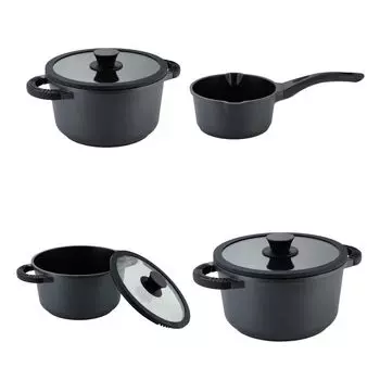 Culinario из литого алюминия, 4 предмета. Набор кастрюль с кастрюлей, антипригарное покрытие ILAG, для всех типов плит Testrut, черный