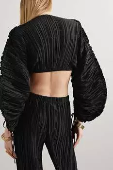 CULT GAIA укороченный топ Mala из плиссе и атласа, черный