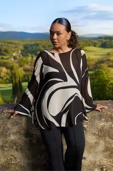 Curve — черно-белый асимметричный топ из шифона с завитковым принтом Live Unlimited, черный